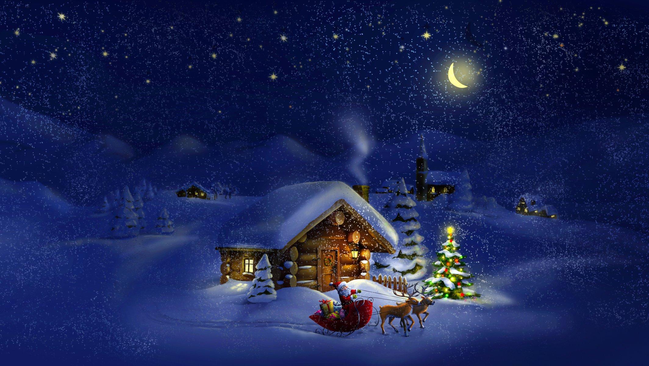 красивая зимняя деревня и пейзаж с лунным освещением, 3d рождественская  земля и снежинки, Hd фотография фото, снег фон картинки и Фото для  бесплатной загрузки