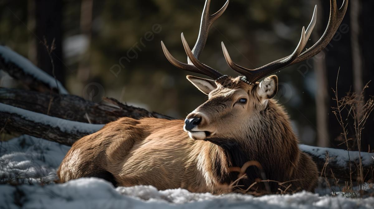большой лось зимой лежит на заснеженном поле, картина лось, лось, олень фон  картинки и Фото для бесплатной загрузки