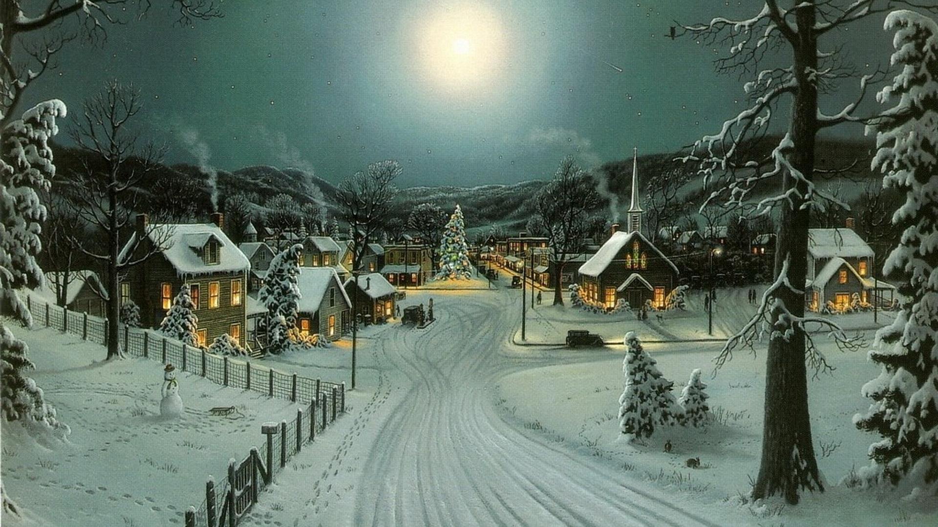 Картинка на рабочий стол рождество, звезды, ночь, зима, Bridge to the  cottage, коттедж 2560 x 1600
