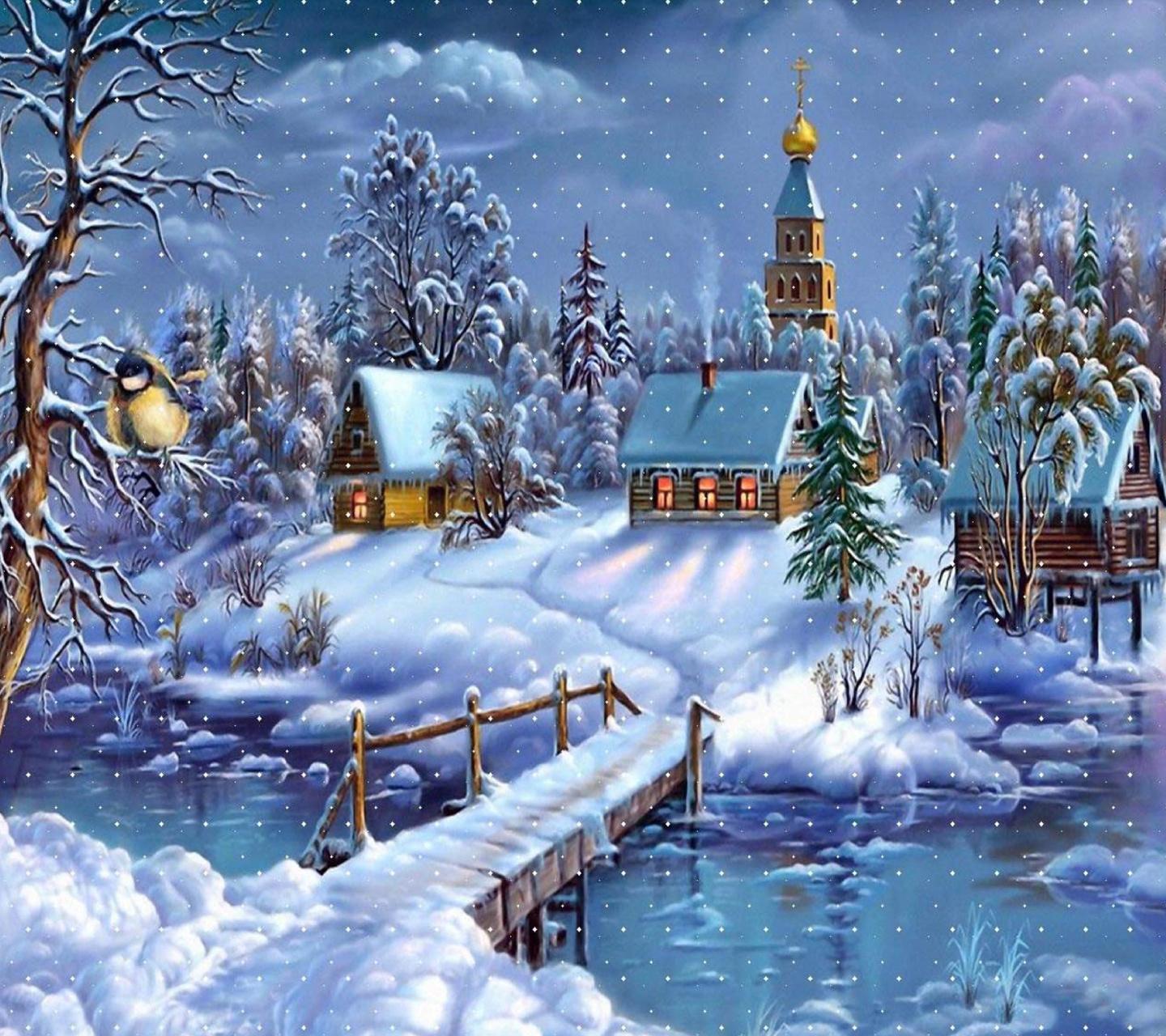 Волшебная зима в деревне - обои на рабочий стол