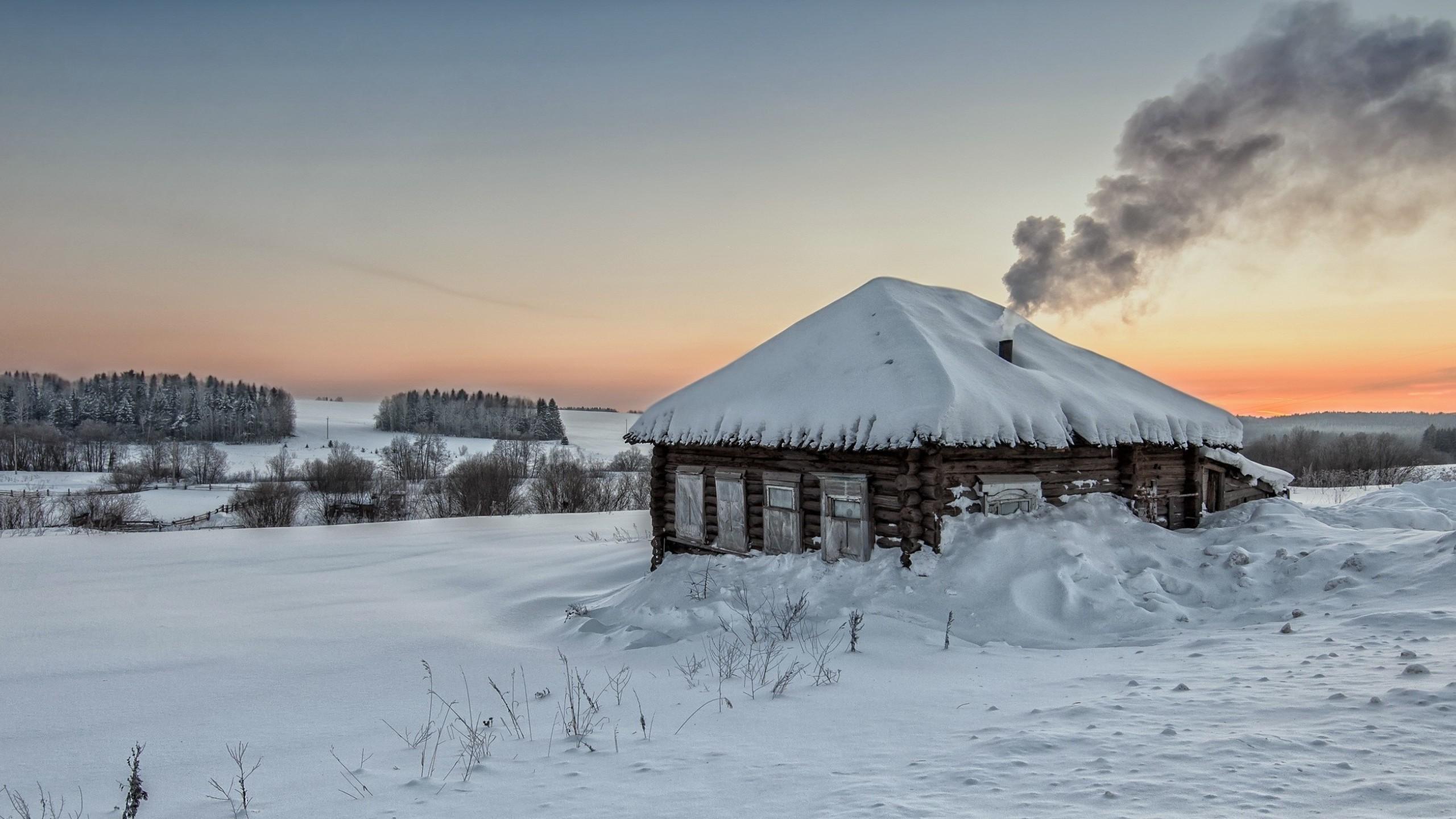 Обои зима, деревня, снег на рабочий стол