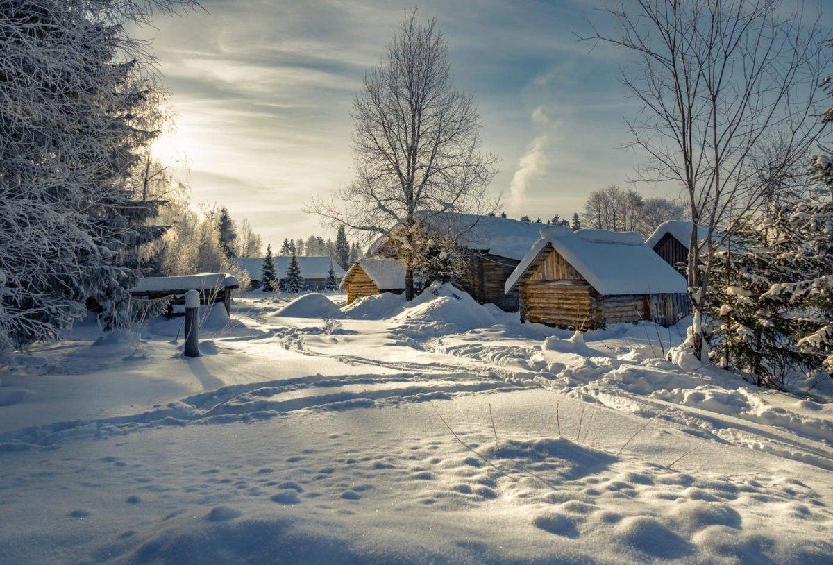 Обои зима в деревне: фото, изображения и картинки