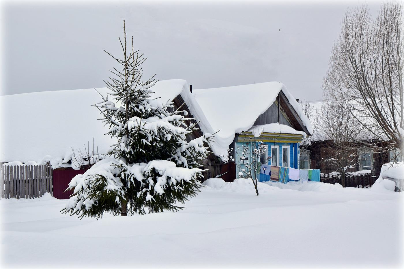 Зима в деревне рисунок - 65 фото