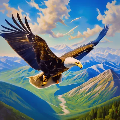 Парящий орёл в синем небе над …» — создано в Шедевруме