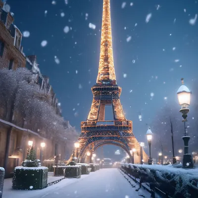 Париж зимой, эльфевая башня вся в …» — создано в Шедевруме
