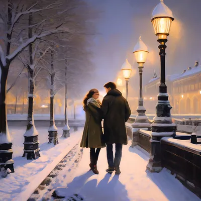 Романтическая молодая пара сближается во время прогулки в зимний день  стоковое фото ©Milkos 444199308