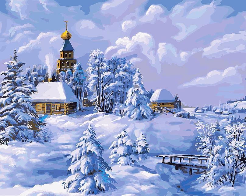 Картины по номерам на холсте с подрамником 40х50 / природа / Зима в деревне  - купить с доставкой по выгодным ценам в интернет-магазине OZON (163506705)