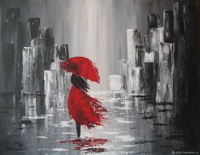 Картина \"Девушка под дождем\", холст, акрил купить в интернет-магазине  Ярмарка Мастеров по цене 3520 ₽ – HREBZBY | Картины, Ефремов - доставка по  России