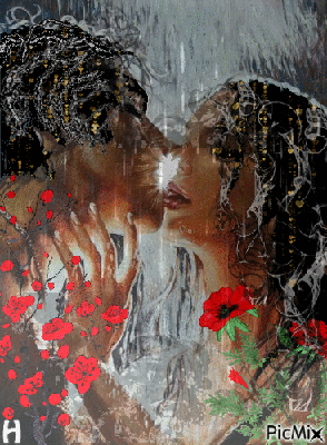 поцелуй под дождем - Бесплатный анимированный гифка - PicMix