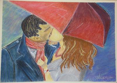 Поцелуй под дождём, крупный план» — создано в Шедевруме