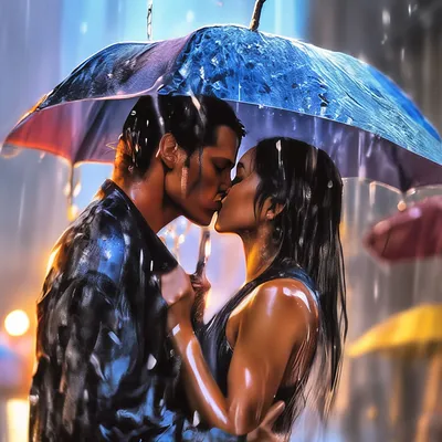 Поцелуй под дождём эстетично …» — создано в Шедевруме