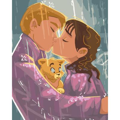 Современная картина на холсте \"Страстный поцелуй под дождем\"