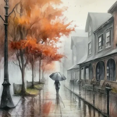 Поздняя осень, город, дождь, деревья» — создано в Шедевруме