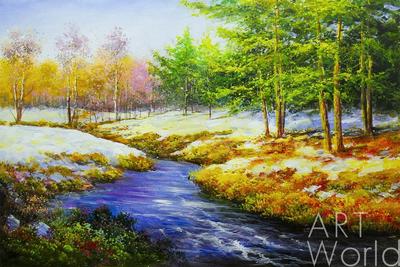 Картина Пейзаж маслом \"Ранней весной в лесу\" 60x90 KI200102 купить в Москве