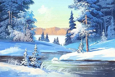 Зимний пейзаж маслом на холсте 👑 Hvalina.Ru