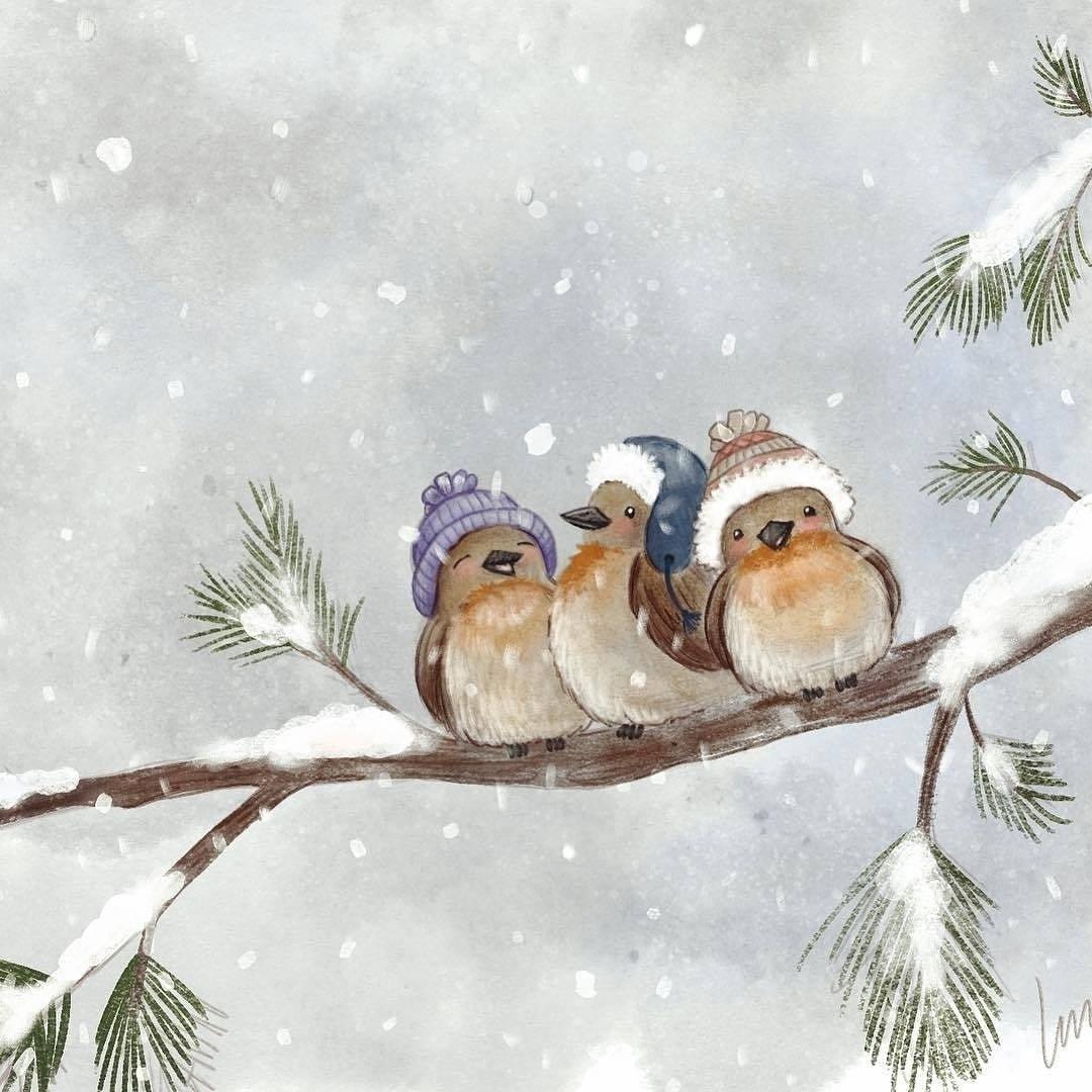 Зимние рисунки птички - 52 фото