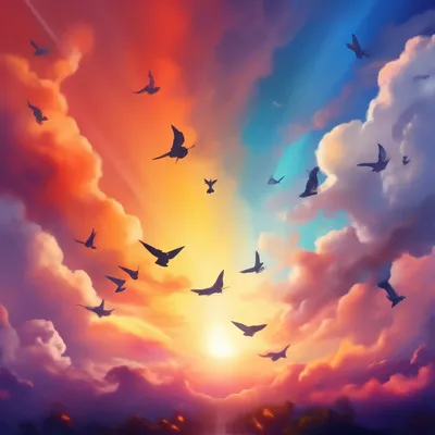 птицы летят в небе над ними голубое небо, облако, погода, Чисто фон  картинки и Фото для бесплатной загрузки