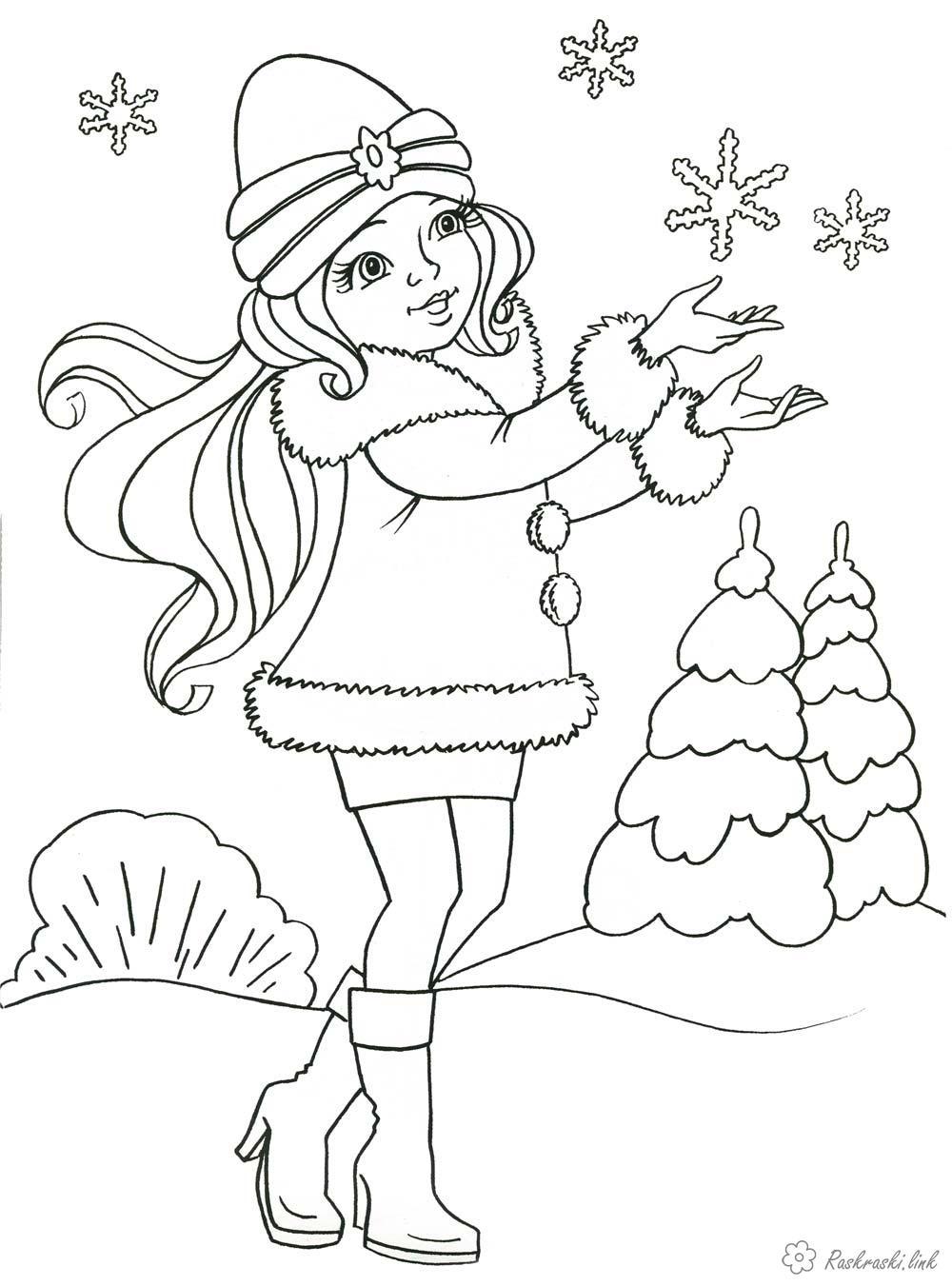 Раскраска. Раскраски для детей на тему зима, новый год, дед мороз, мальчик,  подарки