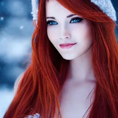 Рыжая девушка и веснушками, зимой, …» — создано в Шедевруме
