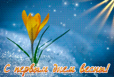 Мерцающая открытка с первым днем весны - 1 марта с тюльпанами - Скачайте на  Davno.ru