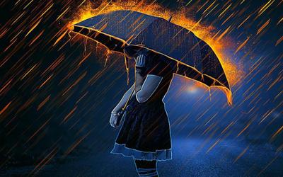 Девушка с зонтиком под дождем Стоковое Изображение - изображение  насчитывающей парасоль, воодушевляно: 102775463
