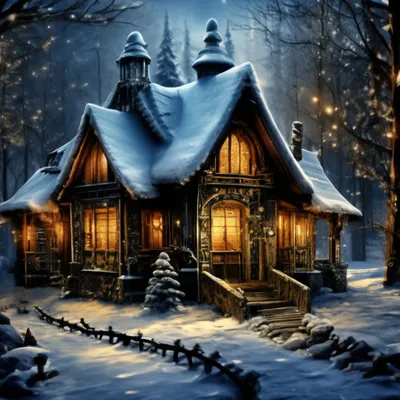 Зимняя ночная сказка, домик в лесу…» — создано в Шедевруме
