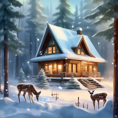 Зимняя сказка. Небольшой уютный домик…» — создано в Шедевруме