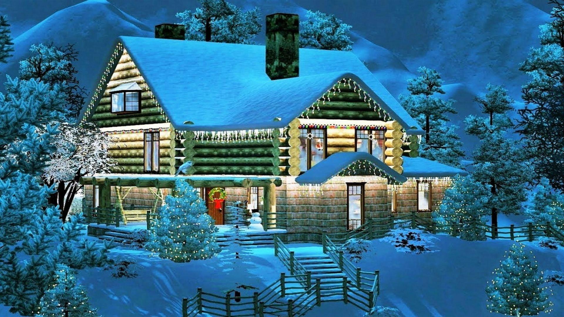 Деревянный сказочный домик на снегу зимний вечер Дом для отдыха и отдыха в  лесу Стоковое Фото - изображение насчитывающей гирлянды, рождество:  156798342