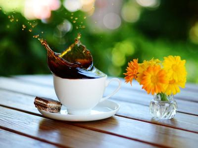 Картинка - Фиолетовые тюльпаны и кофе (Доброе весеннее утро) скачать