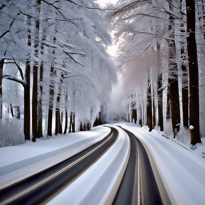 Зима, дорога, снег, деревья, реальное…» — создано в Шедевруме
