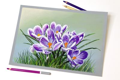 Весенний пейзаж цветными карандашами - 55 фото