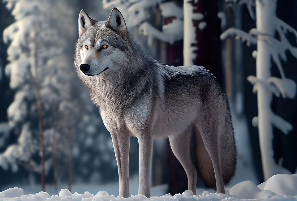 Скачать обои зима, хищник, пара, волки, волк разрешение 1024x768 #8370