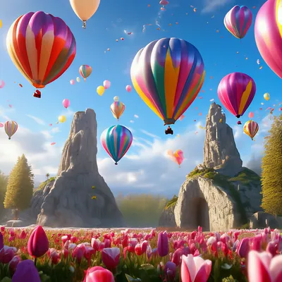 Воздушные шары в небе на фоне …» — создано в Шедевруме