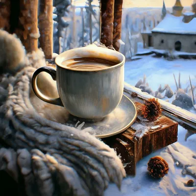 Зима, первый снег, уют, чашка кофе» — создано в Шедевруме