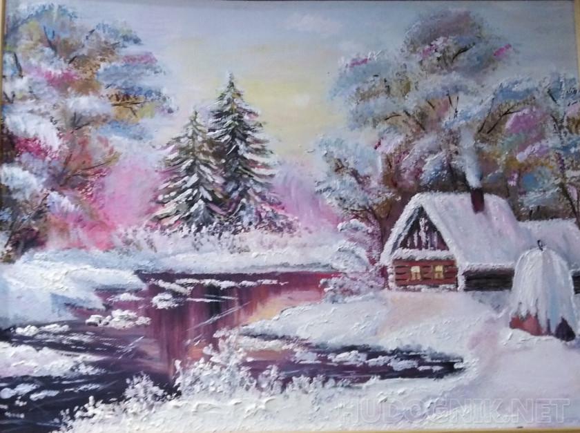 Картина «Зима в деревне» Холст, Масло 2018 г.