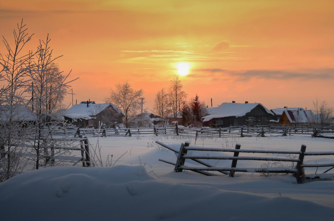 Деревня зимой: новогодние обои, картинки, фото 1024x768