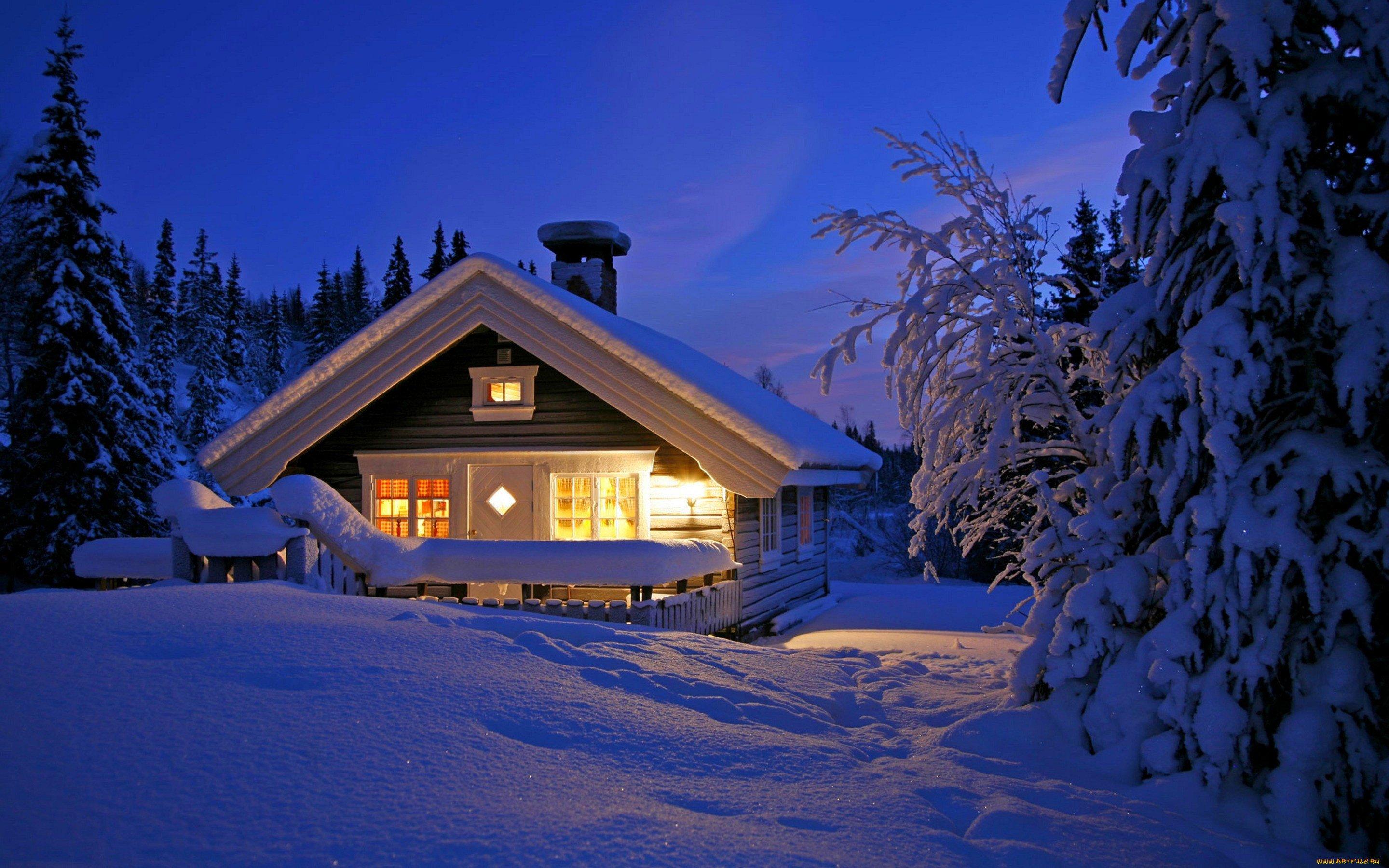Дом зима ночь (59 фото) - 59 фото