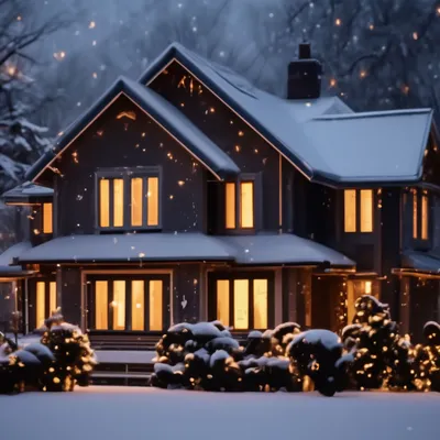 Обои зима, дом, небо, звезды, елка, снег, тропинка на рабочий стол