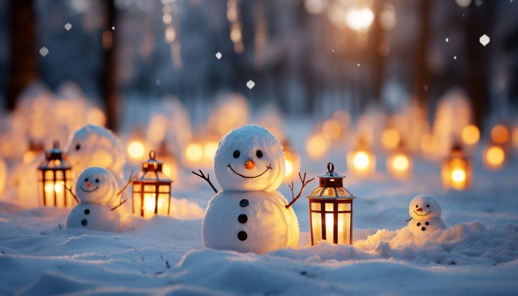 Скачать обои снег, новый год, зима, снеговик, фонарь разрешение 1280x800  #125770