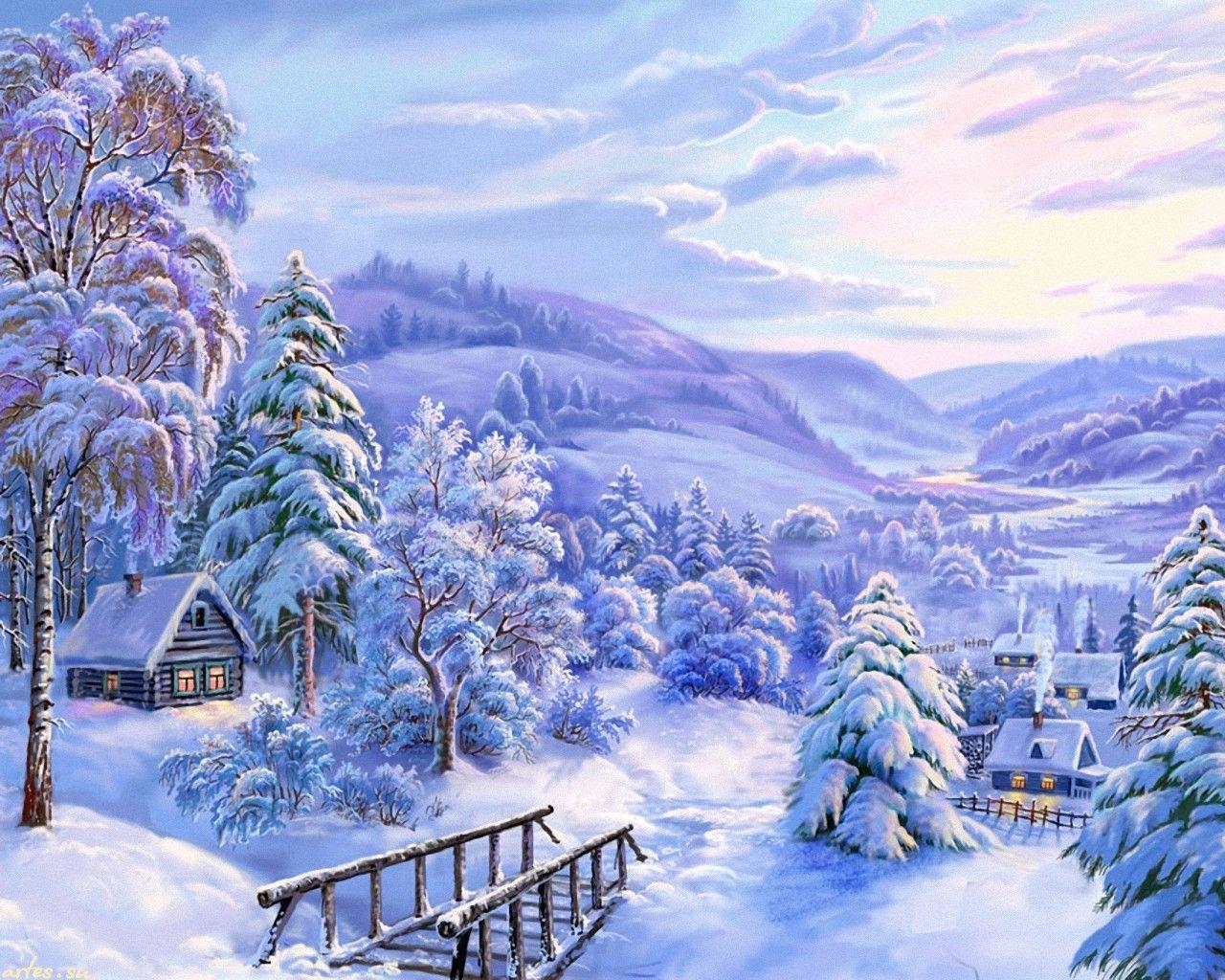 зима, новый год | Winter painting, Winter wallpaper, Landscape paintings