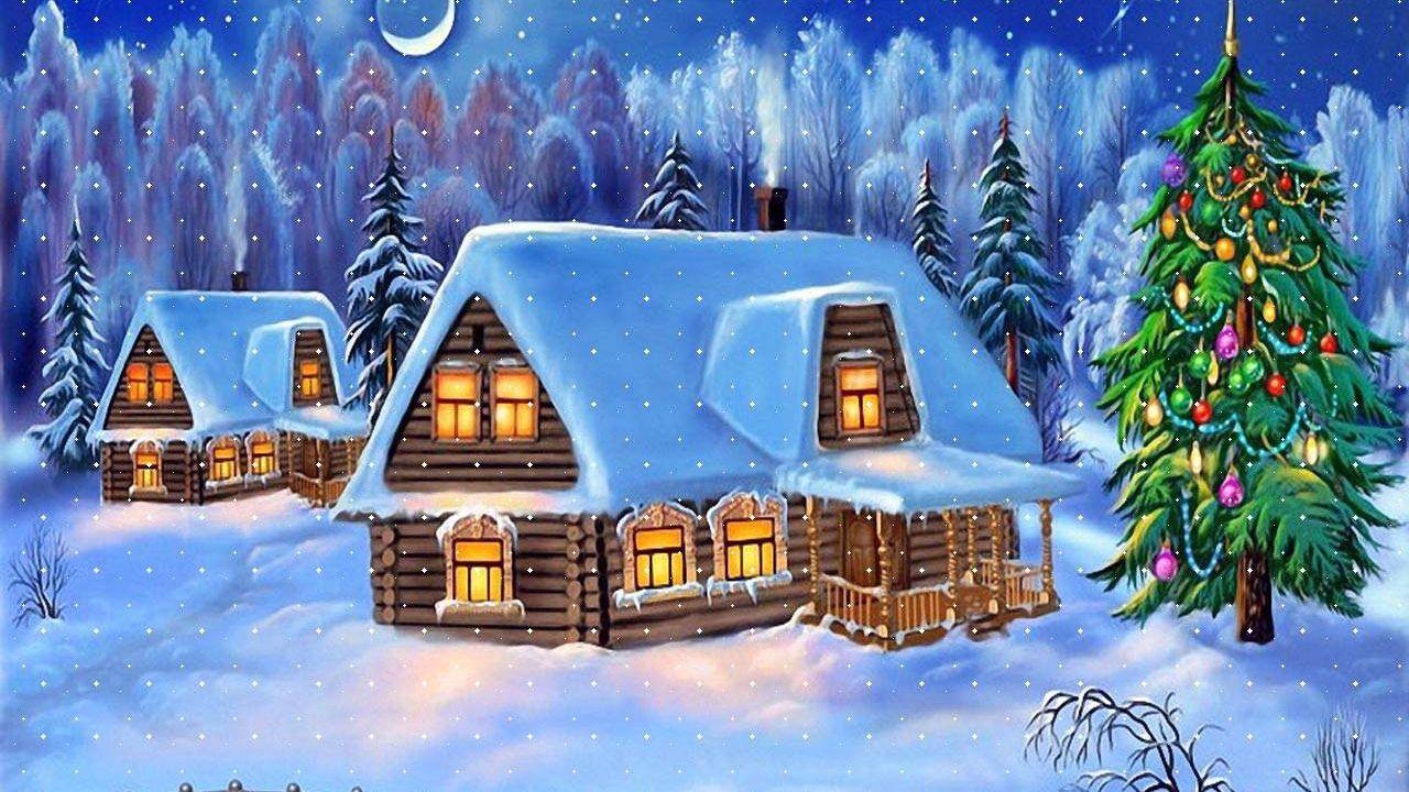Скачать 1280x720 дом, елка, снег, зима, новый год, мост, рождество,  открытка обои, картинки hd, hdv, 720p