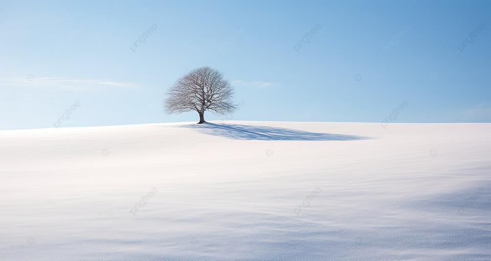 дерево стоит одиноко на вершине заснеженного плато, зима, одиночество,  спокойствие фон картинки и Фото для бесплатной загрузки
