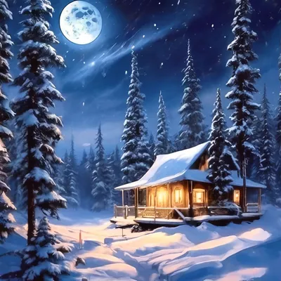 Зима, падает снег, ночь, ярко …» — создано в Шедевруме