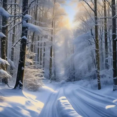Снежная зима в лесу, детализированное…» — создано в Шедевруме