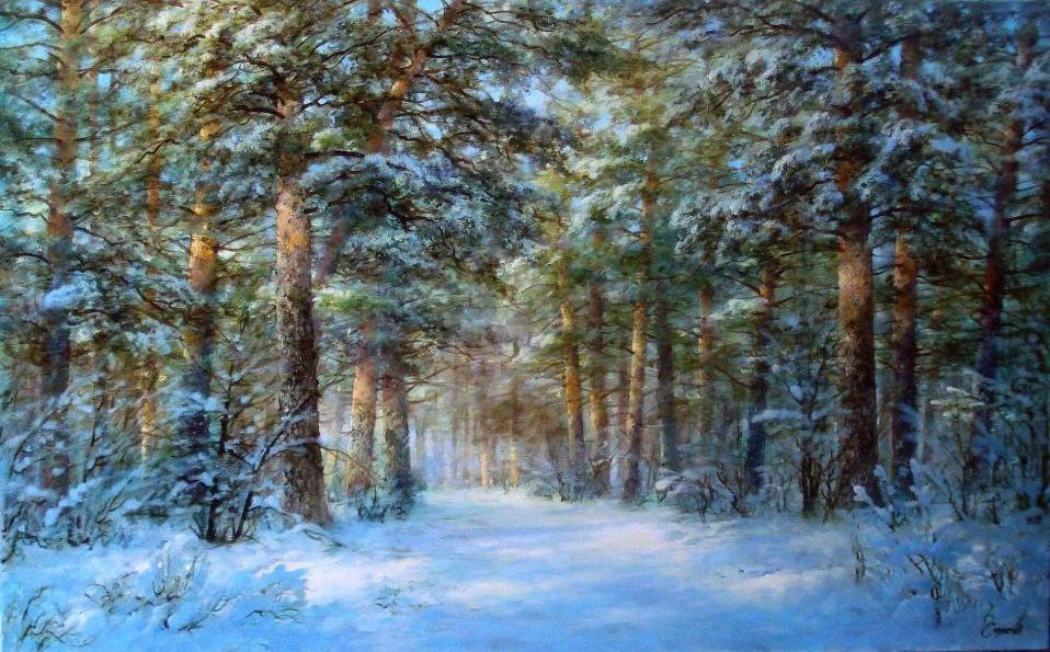 Зима в сосновом лесу | ArtBUP - an international platform for Fine Art  Paintings