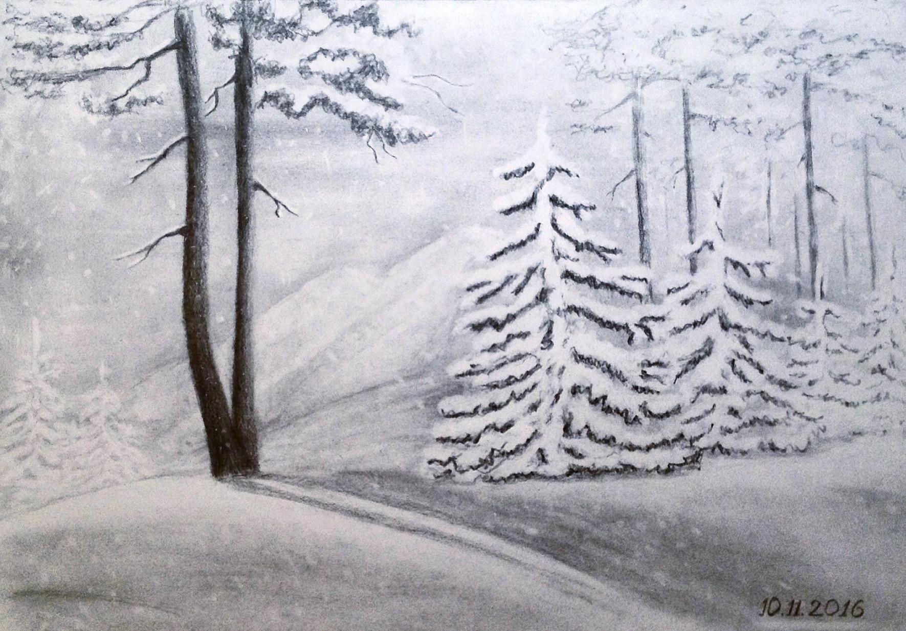 Рисунки зимы карандашом - Научиться рисовать