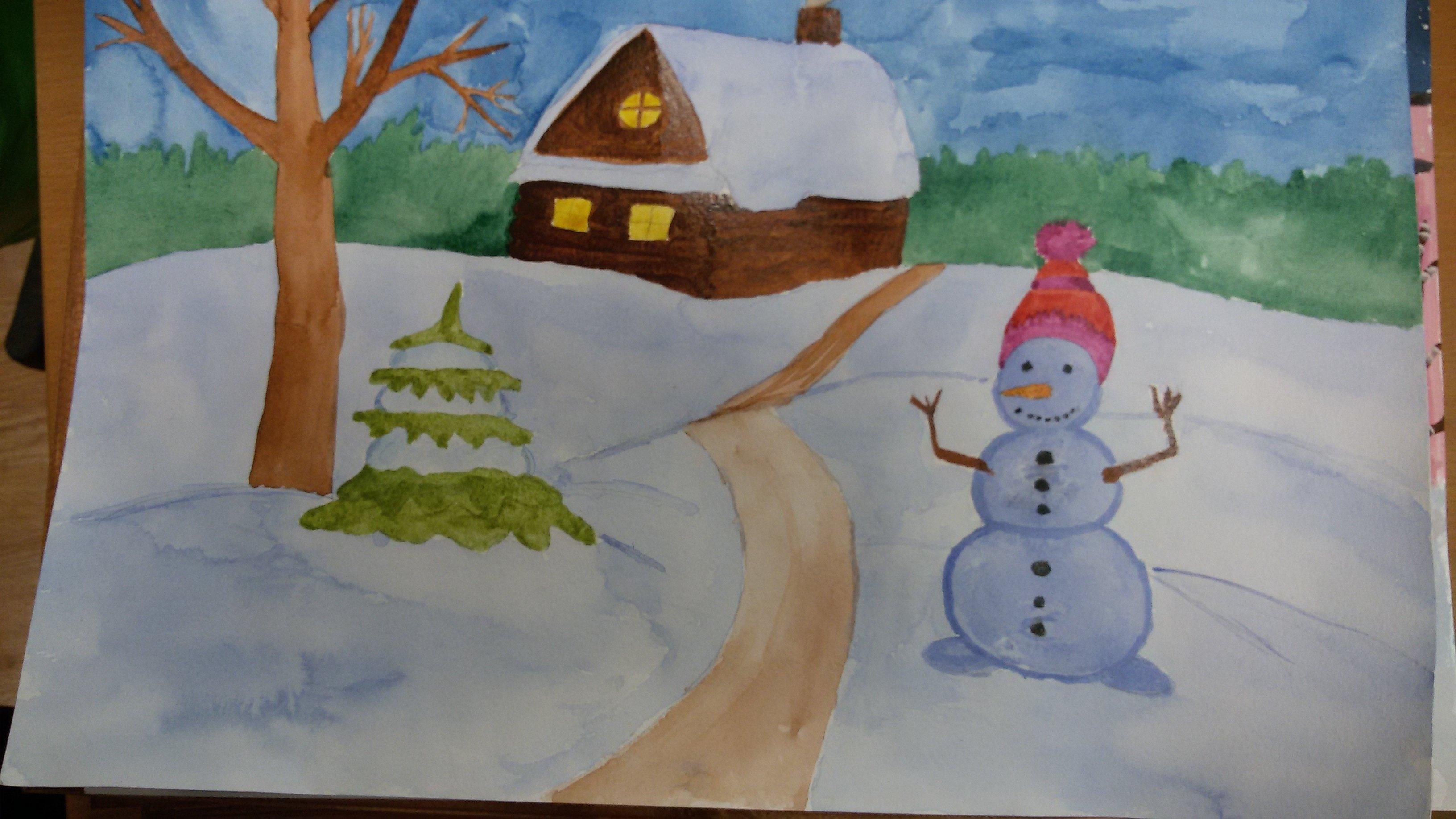 Рисунок детский зима - 42 фото