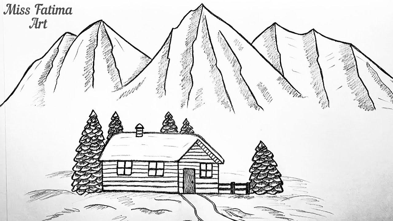 Как нарисовать Зиму легко и просто | Как Нарисовать Зимний Пейзаж Карандашом  - YouTube