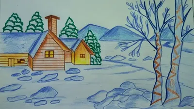 Зимний пейзаж легко Зима рисунок для детей Легкие рисунки Горы лес рисунок  карандашом Рисуем зиму. Карандаши и краски | Карандаши и краски | Дзен