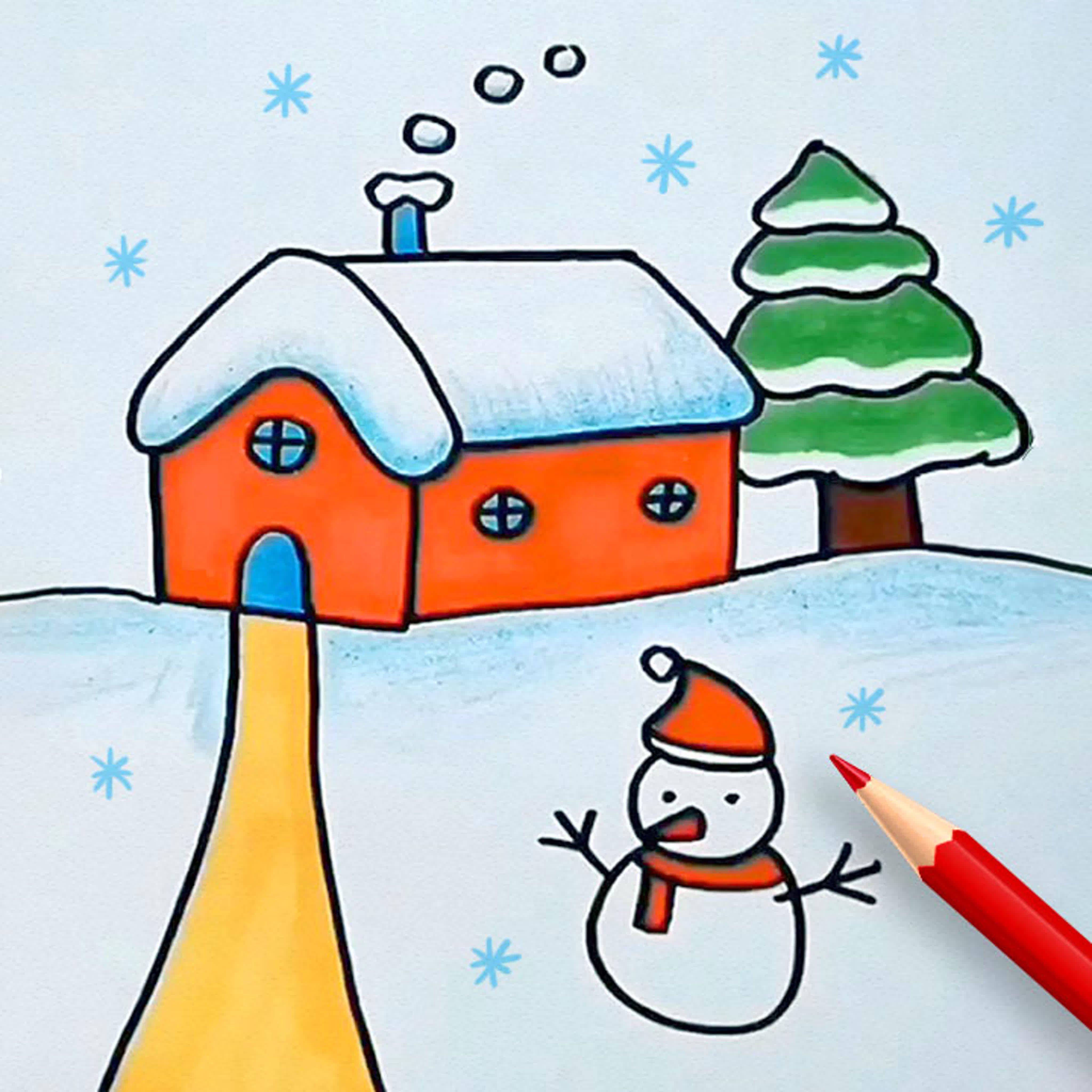 Красивые рисунки зимы для детей карандашом